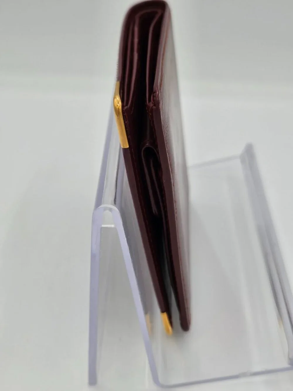 Vintage Must de Cartier Burgundy Leather Bifold Wallet | Coin Pocket | Gold